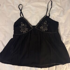 Stradivarius Black Embroidered Camisole Top